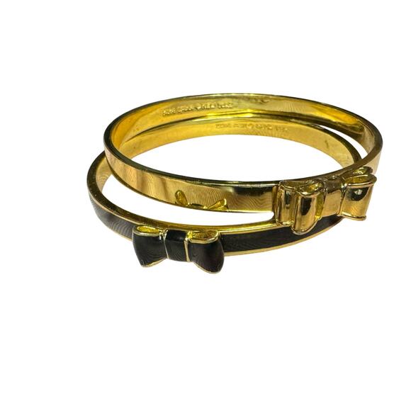 Kate Spade Pair of Take A Bow Bangles, Black And Gold with Dustbag - Picture 2 of 4